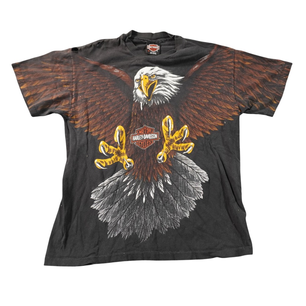 Vintage Harley-Davidson T-Shirt Screaming Eagle Mens Medium Black Distressed Tee
